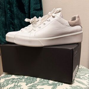 Naturalized White Leather Sneakers with Tan Accents Sz 9